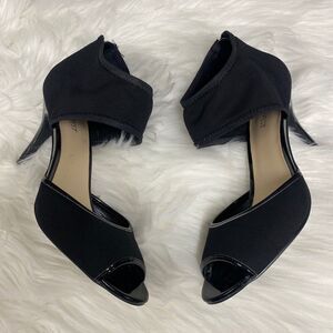 Nine West Women’s Garofalo Peep Toe Hooded Heel Pump Size 9 Black Elastic Zip Up